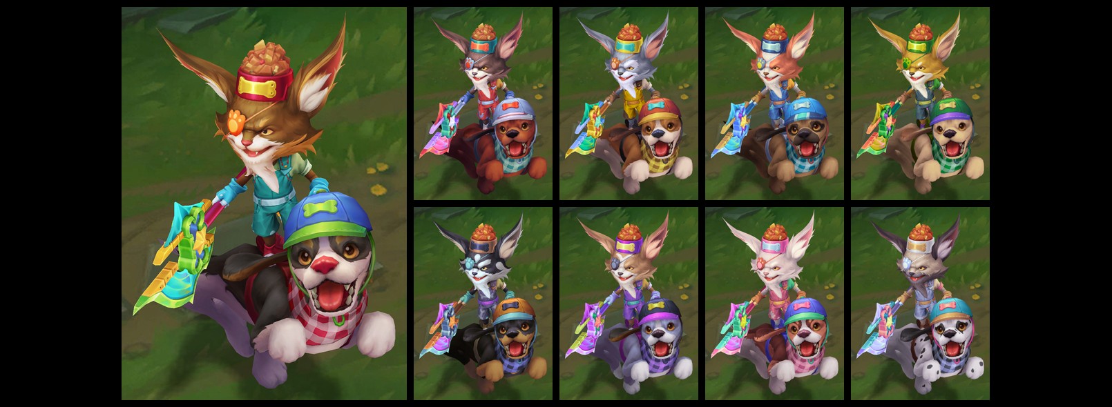 Chromas for Kibble-Head Kled, Kittalee, Shiba Yuumi, and Woof and Lamb Kindred